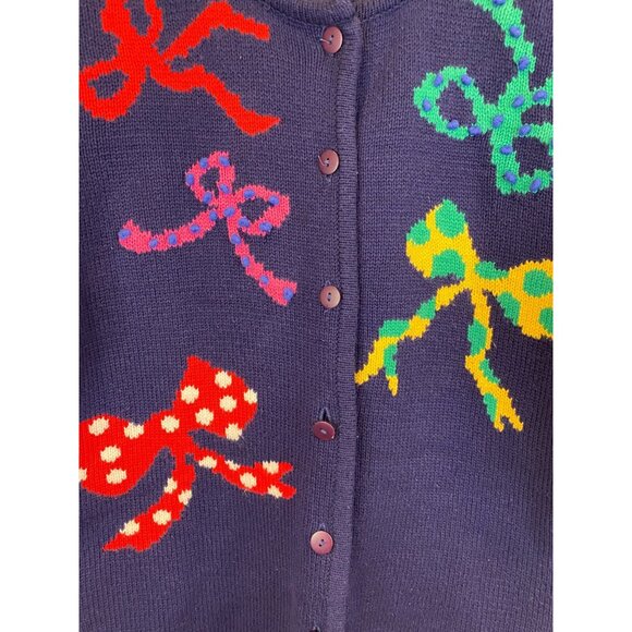 Susan Bristol Short Sleeve Bow Sweater Cardigan Hand Embroidered Vtg Medium - Picture 9 of 14